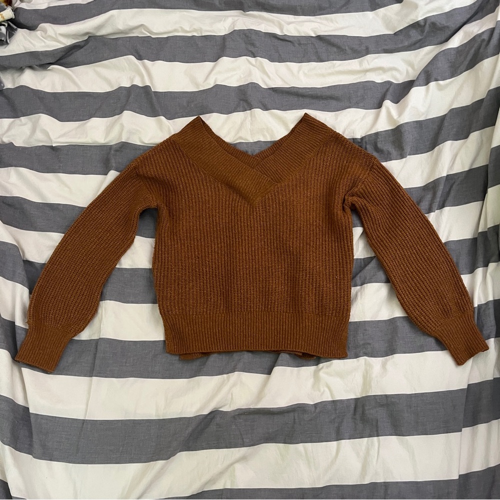 Pink Rose Warm Brown V-Neck Sweater